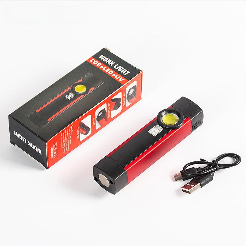COB LED Work Light: Portable USB-Rechargeable Flashlight with Red Warning Light & Magnetic Base for Maintenance