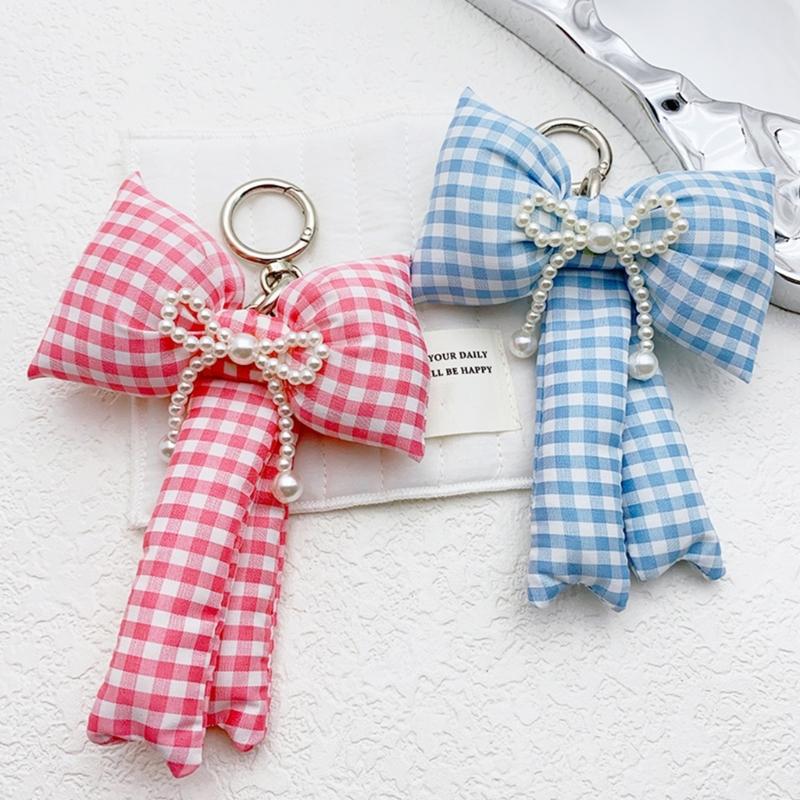 Elegant Bows Keychains for Women Cute Bowknot Beaded Keyring Charm Aesthetic Phone Chain Accessories Key Chain