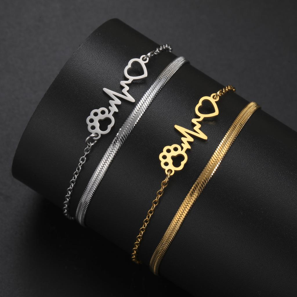 Electrocardiogram Love Cat Claw Pendant Stainless Steel Bracelet Women Fashion Cute Cat Claw Bracelet Birthday Gift Jewelry Gift