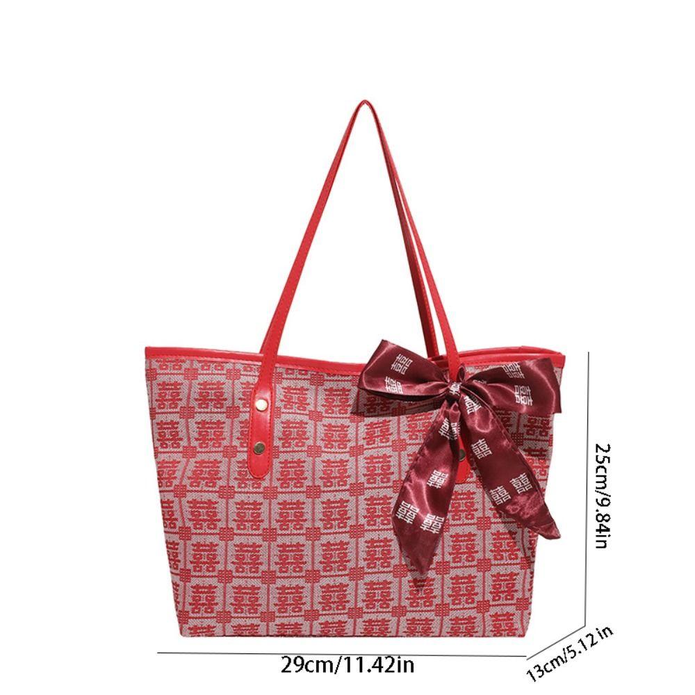 Reusable Women Tote Bag Large Capacity Bridal Shoulder Bag Traditional Red Envelope Baby Shower