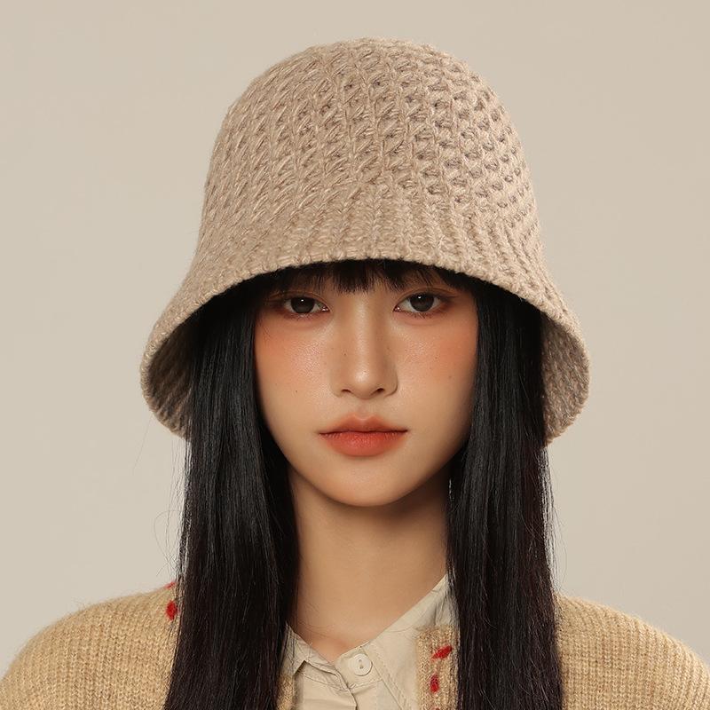 New Knitted Bucket Hat Women's Autumn and Winter Fashion Versatile Face Small Wool Hat Internet Celebrity Visor Basin Hat