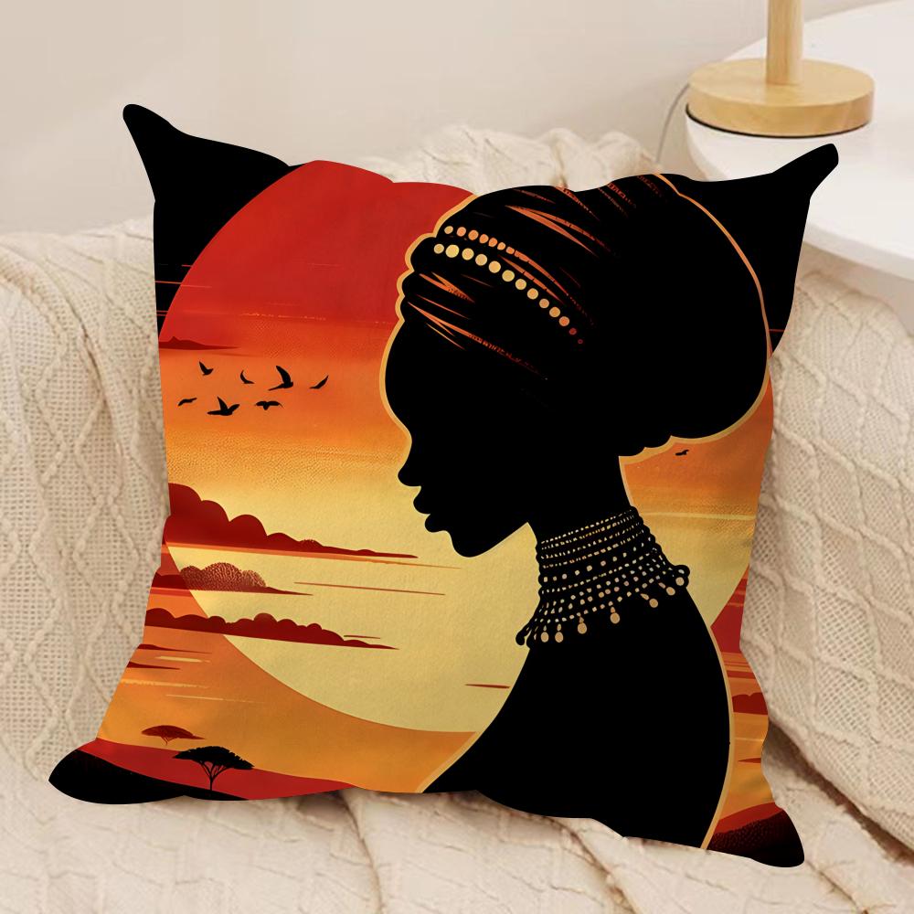 African American Woman Cushion Cover Silky Short Plush Invisible Zipper Dustproof Sofa Pillow Case For Home Decor