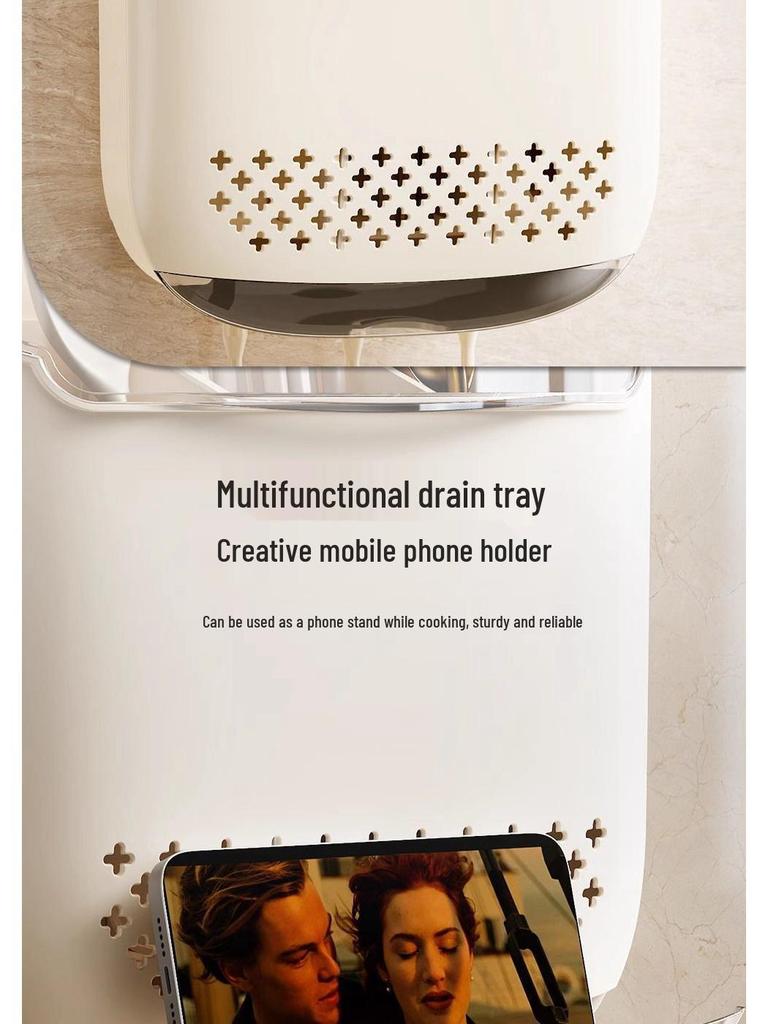 Wall-Mounted Chopstick & Spoon Holder: Punch-Free, Dustproof, Draining Storage Cage for Kitchen.