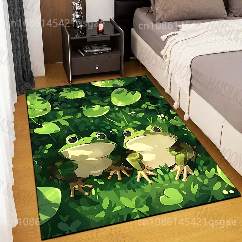 Multiple Sizes Frogs and Lily Pads On Grass Print Carpet Rug for Living Room Bedroom Sofa Doormat Home Decor Non-slip Floor Mat
