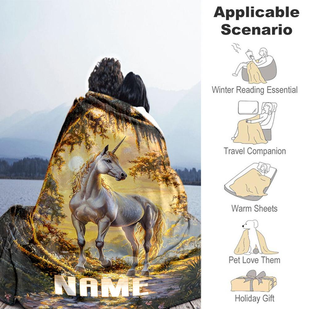 Sun Shines Unicorn Customize Your Name Blanket Multi-purpose Personalized Blanket Durable Comfort Versatile for Bed Office Chair Home Decor Picnics