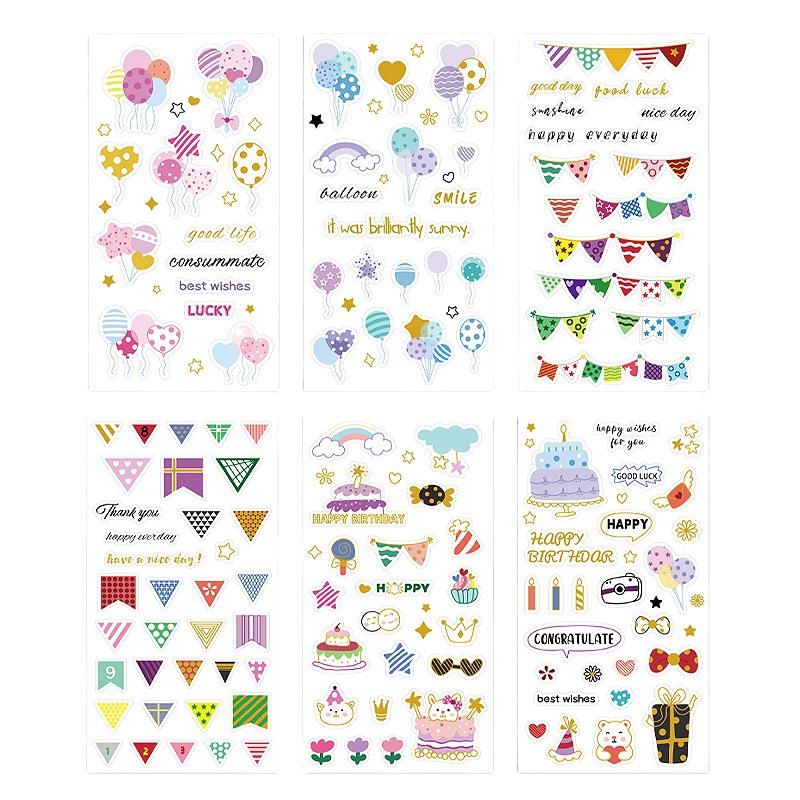 6sheets Paper Sticker Hand Account Elementary Creative Cartoon Sticker Hand Account Stationery Student School Student Kawaii