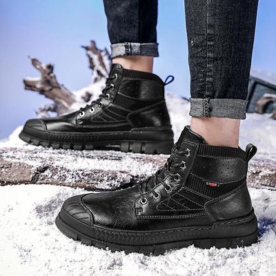 Fashion Men Boots 2024 Winter Plush Warm Men Shoes Lace Up Leather Non-Slip with Fur High Top Sneakers Male Tenis Shoes Men Snow Boots