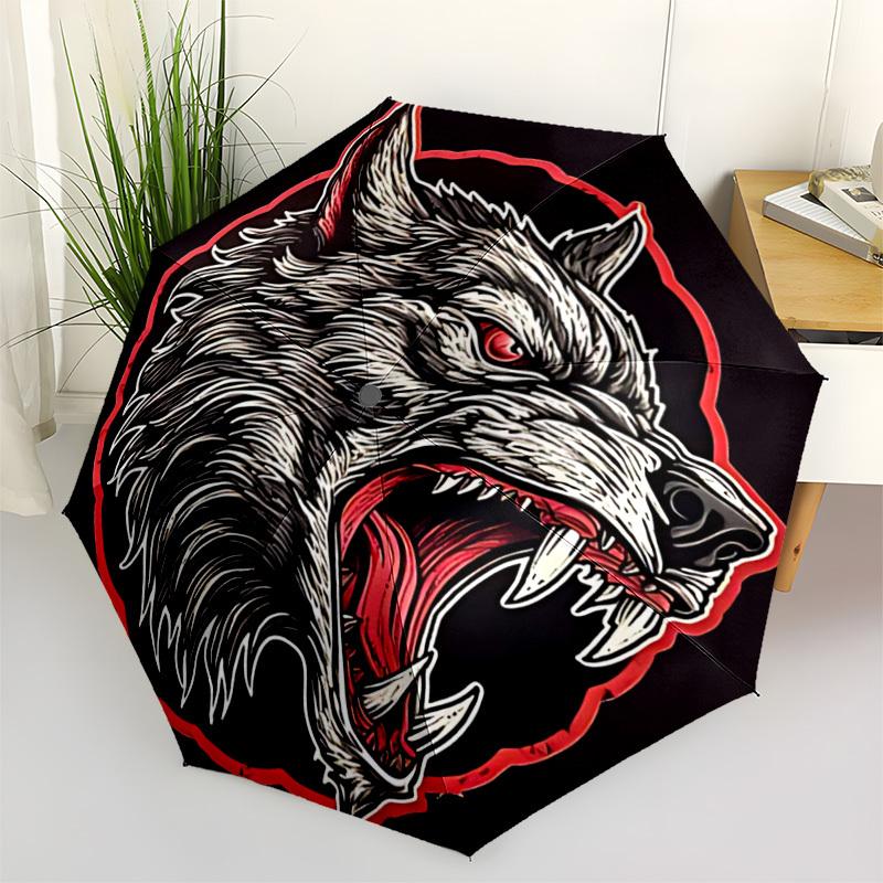 1pc Wolf Head Fashionable Automatic Opening/Closing Folding Umbrella with 8 Bones, Windproof Portable, Daily Use039