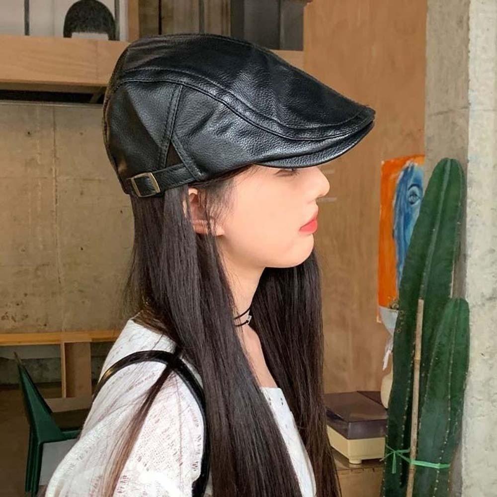 PU Leather Leather Beret British Style Newsboy Hat Painter Hat Flat Cap  Chilly Days