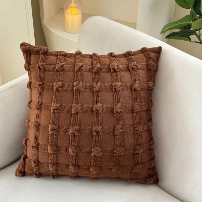 

solid color simple bubble lattice pillow cushion living room sofa pillow pillow cover and abrasive core 45x45cm 1pcs коричневий