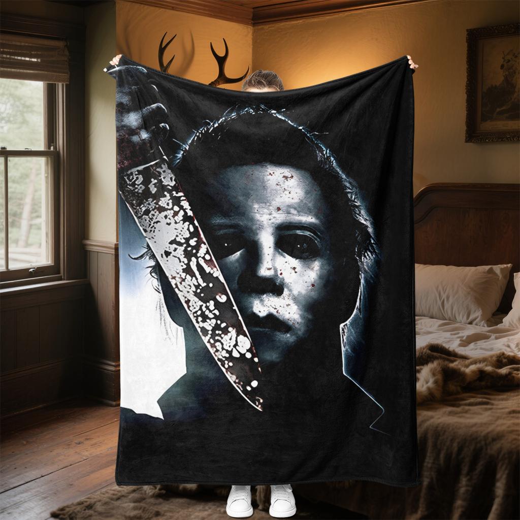 Couverture Affiche de Film d'Horreur Halloween Parfaite Toutes Saisons Douce Confortable Canapé Bureau Sieste Voyage Cadeau Festif