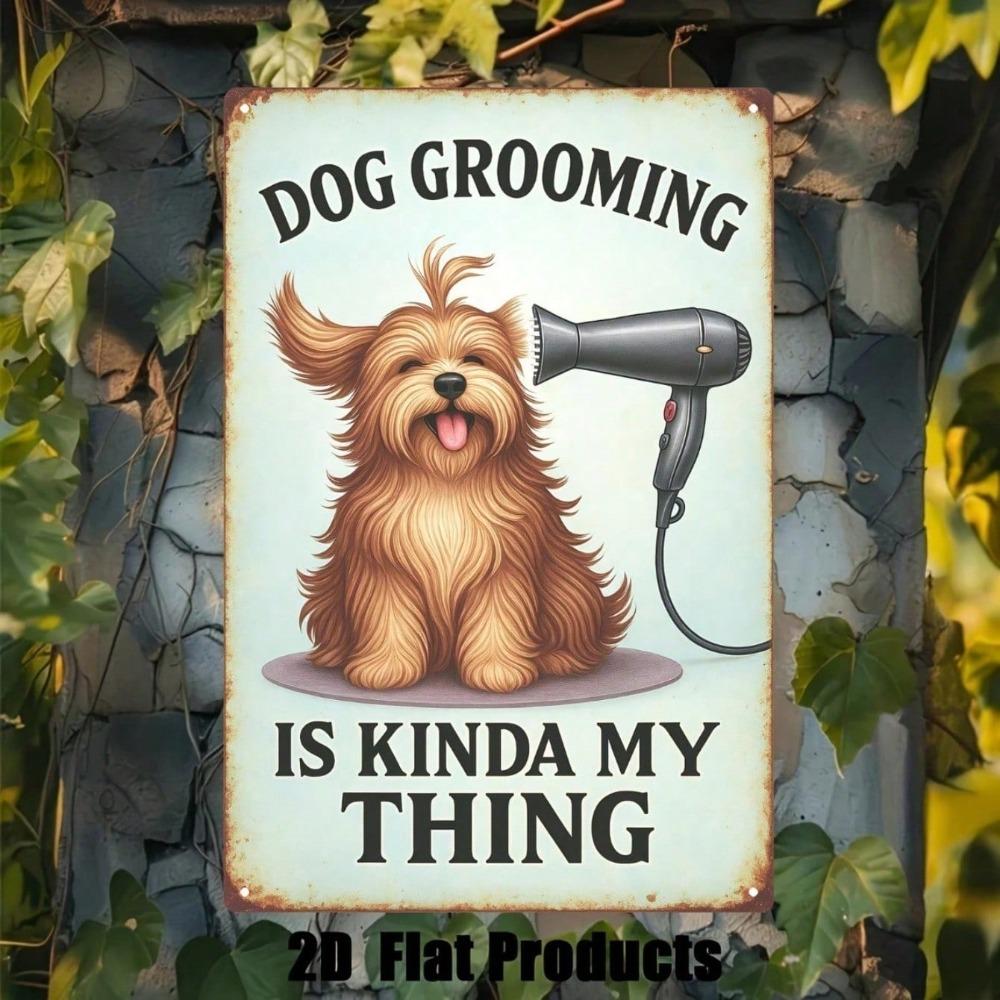 1pc Vintage Dog Grooming Metal Sign, Retro Light Green Poodle & Barkley Wall Decor, Iron Tin Gift for Dog Groomer