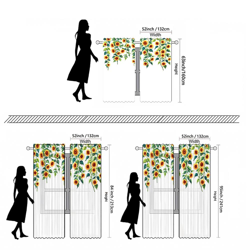 Piece Set High Definition Digital Printed Curtainwatercolor Sunflower Vine Pattern Curtain Designhome Decoration Style Polyester