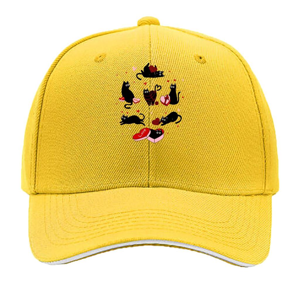 Valentine Black Cats Heart Box Love XOXO Yarn Sandwich Baseball Cap Unisex Women Sun Cap Outdoor Workouts Hat