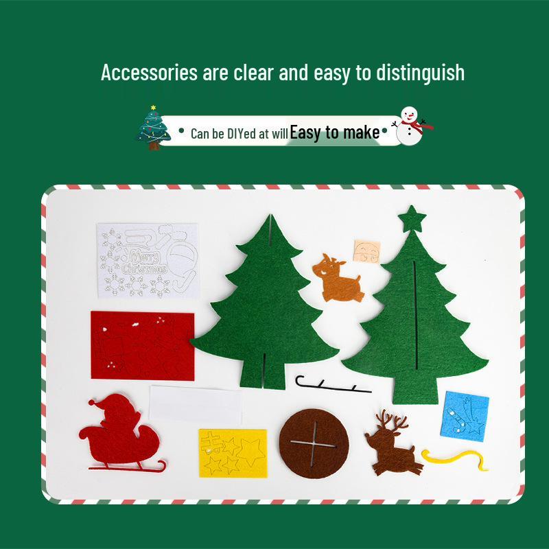 Children’s Handmade Mini Non-woven Christmas Tree Ornament with Silk Flower - Kindergarten Decoration Gift Pack