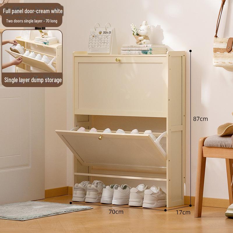 Slim Vertical Shoe Cabinet with Multi-Layer Storage and Doors