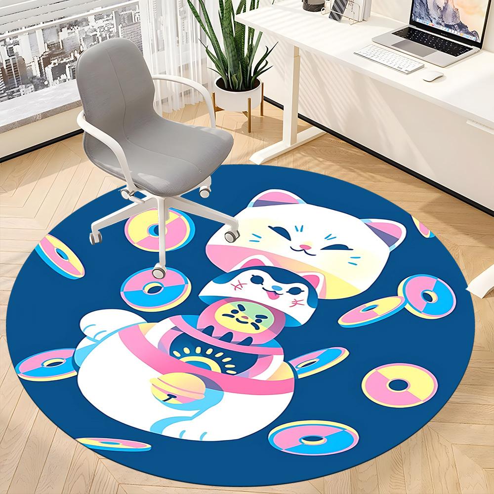 1PC Cat Donut Office Round Area Rug, Mat Suitable For Office, Under Office Chairs Bedroom Living Room Home Decor, Room Deco