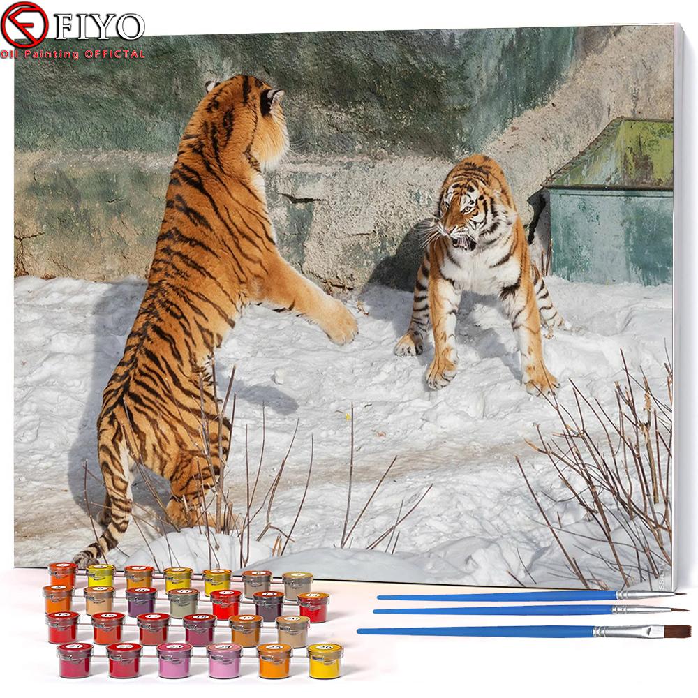 Buy 24 Color Digital Oil Painting Animal White Tiger Kits DIY ...