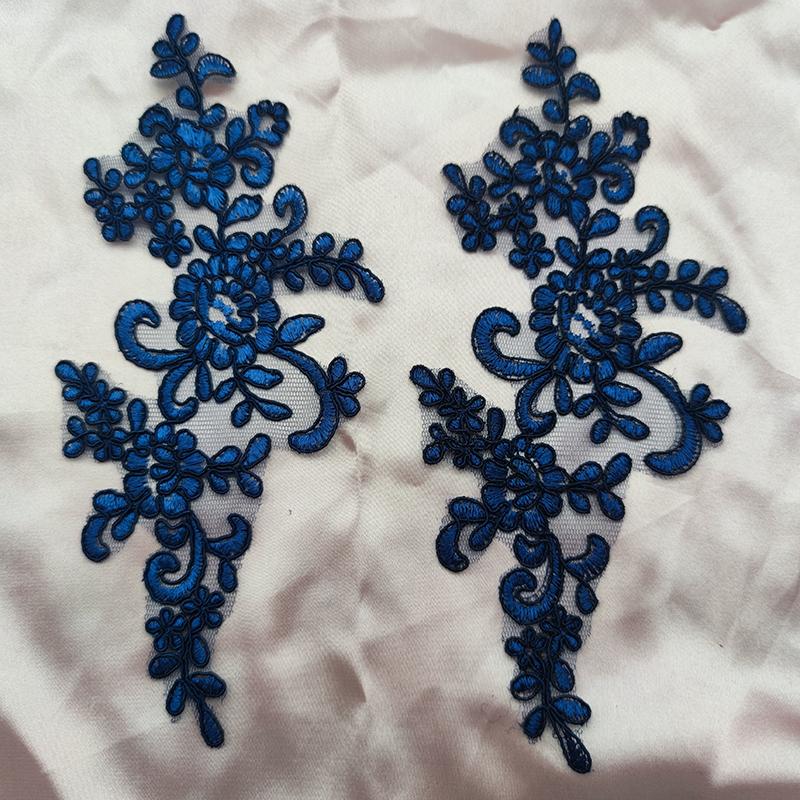 Lace Applique Sew on Patch Fabric 1Pair Embroidery Flower Exquisite Trim Patches Crafts Stickers Bag Gown Decoration Wholesale