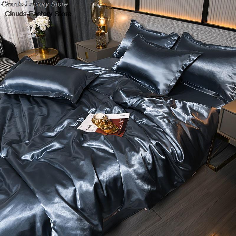 Luxury Mulberry Silky Blending Bedding Set Queen High-end Satin Duvet Cover Set with Sheet Soft Skin Friendly Silky Bedding Sets