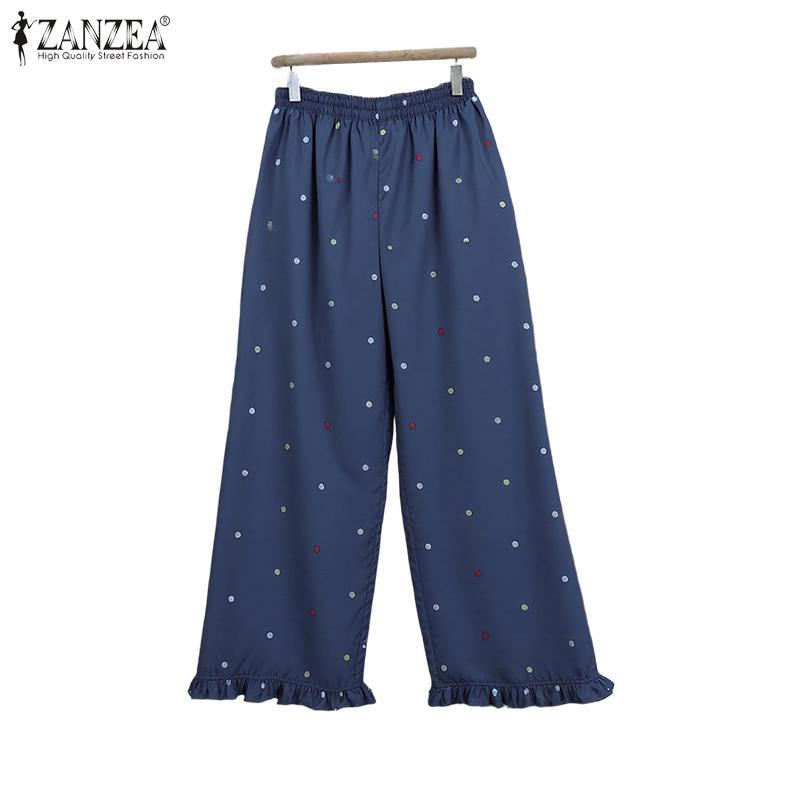 ZANZEA Women Casual Elastic Waist Loose Polka Dot Print Cropped Pants