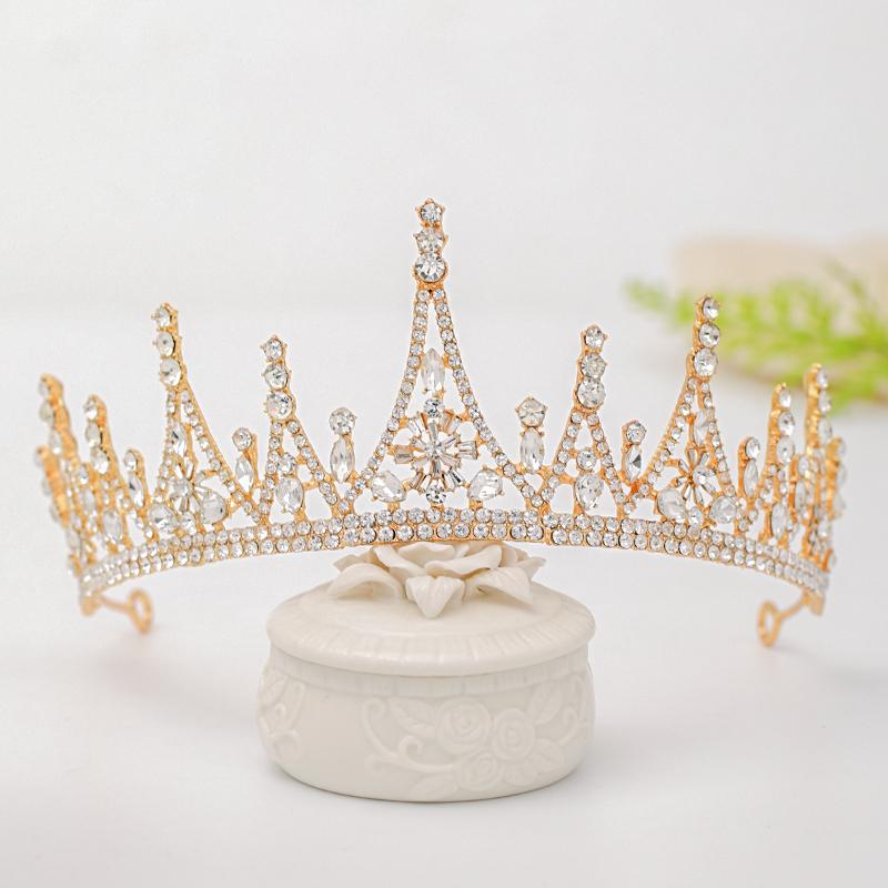 Moda Colore Oro Corona Nuziale Principessa Tiare Diademi Per Accessori Capelli Matrimonio Donne Gioielli Copricapo Perla Cristallo
