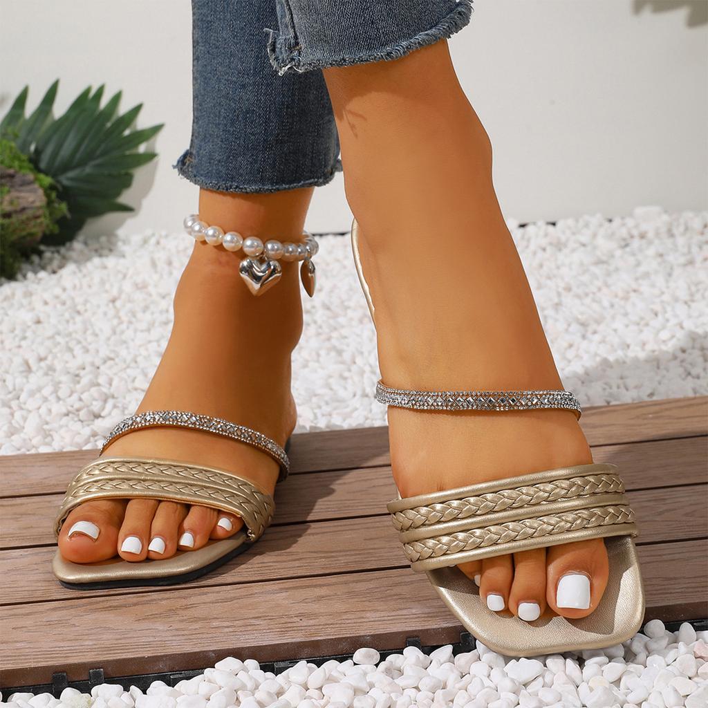 Summer Women Flat Sandals Bohemian Style Beach Slippers Braided Strap Open Toe Slip On Casual Footwear for Outdoor Use