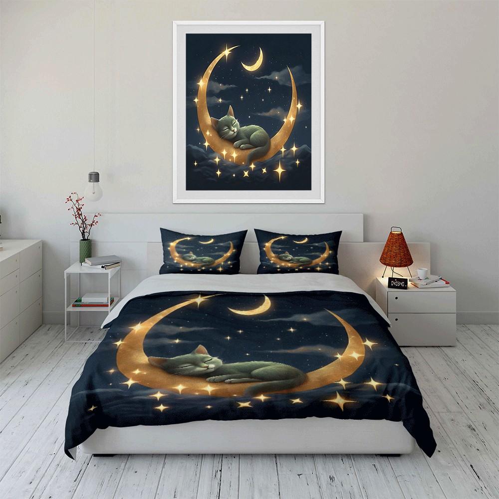 Dreamy Cat Moonlit Trio Exquisite three-piece bedding set gift for kids and adults