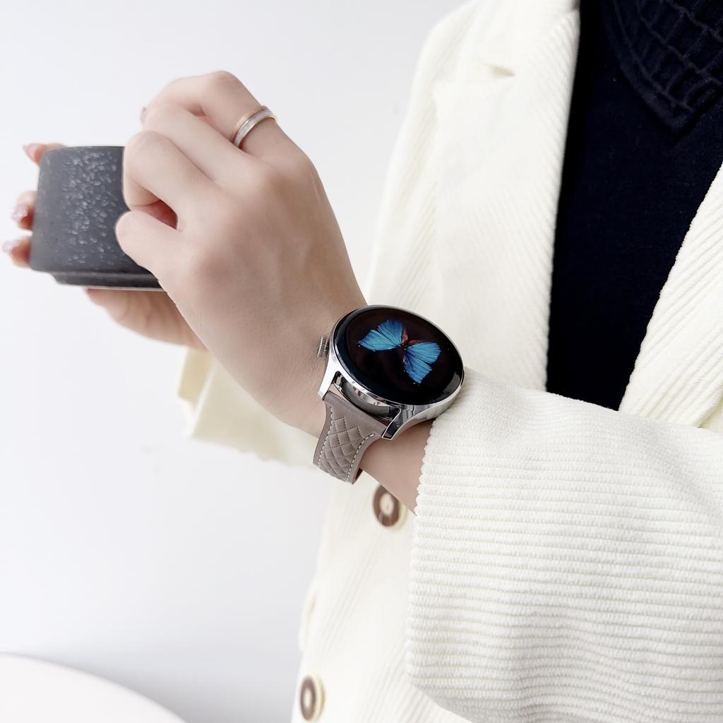 For Samsung Galaxy Watch3 45mm/Huawei Watch Ultimate Genuine Cow Leather 22mm Watch Band with Rhombus Pattern