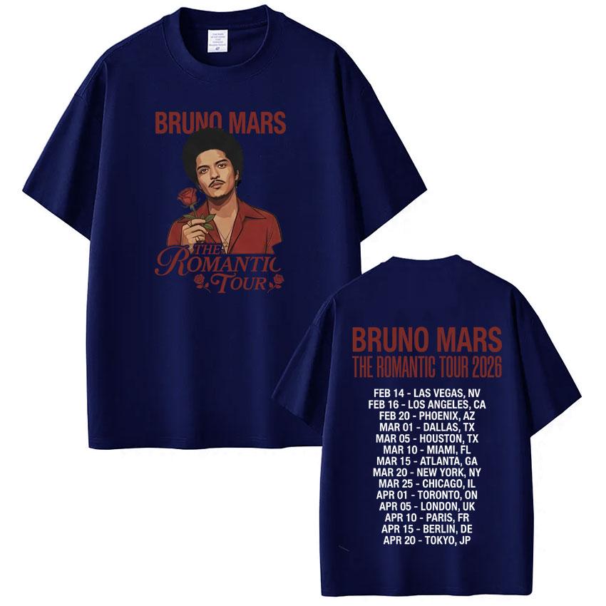 Rapper Bruno Mars The RoUnisextic 2026 Tour Print Tshirt Unisex Women Vintage Tshirt Short Sleeve Casual Cotton Hiphop Tshirts