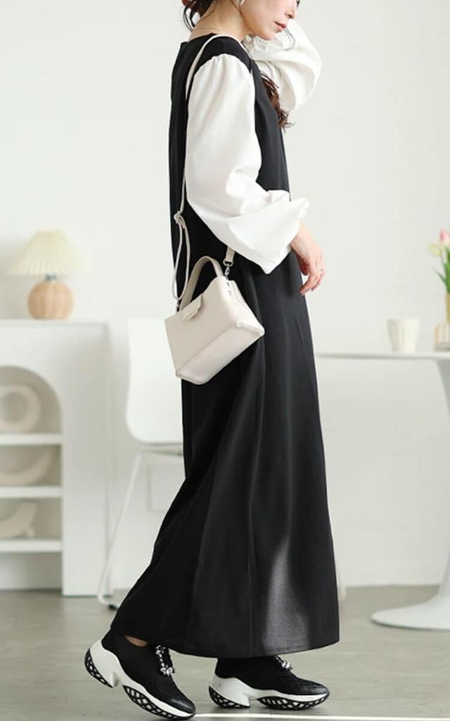 Gold Japan Plus Size Long Winter Size Black Women's Dress, Sleeves, V-Neck, Stretch, Pockets, Outfit, Fall/Winter, Spring/Summer, Maru-30091, 5L,