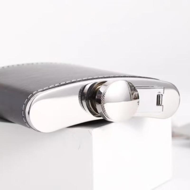 8 oz Stainless Steel Hip Flask with Black Leather Wrap