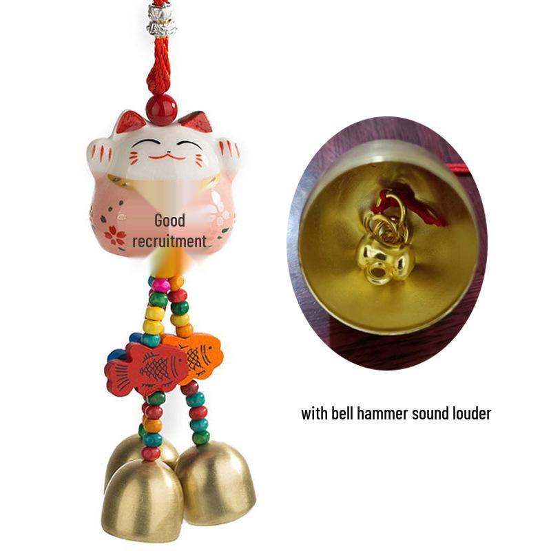 Cat Ceramic Wind Chime Doorbell Pendant - Small Hanging Ornament for Doors or Shop Openings