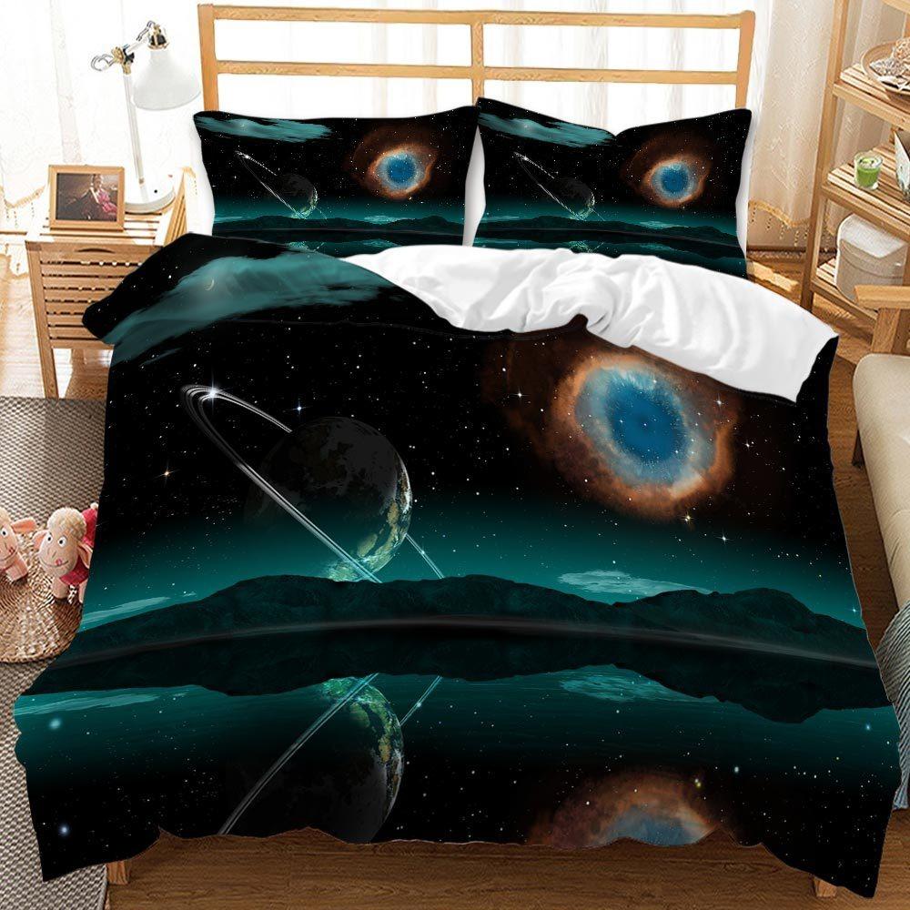 3D Space Planet Printed Down Duvet Cover Pillowcase with Universe Starry Sky Pattern Bedding Set for Kids, Home Decoration Gift for Teenagers