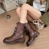 Women Mid Calf Boots Fashion Lace Up Platform Thick Heel Motorcycle Booties Retro Style Autumn Winter Female Shoes S13