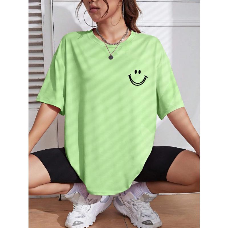 Happy Expression Printed Womens Cotton Street Hip Hop Tee Clothing All-math Breathable Woman T-Shirts