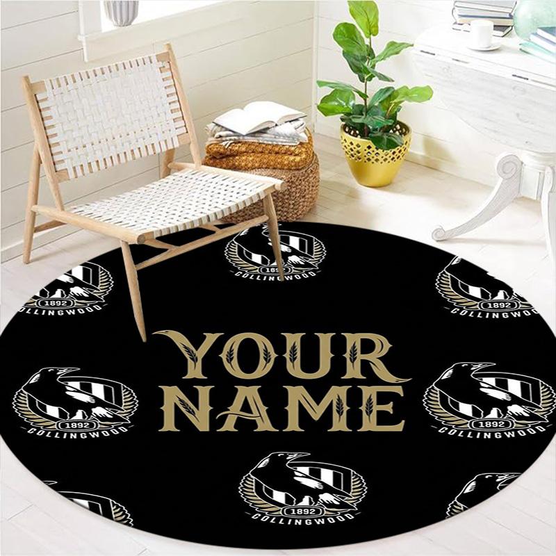 Collingwood Raven Crest Custom Name Round Area Rug Carpet Rug For Living Room Bedroom Sofa Playroom Decor Nonslip Floor Mat