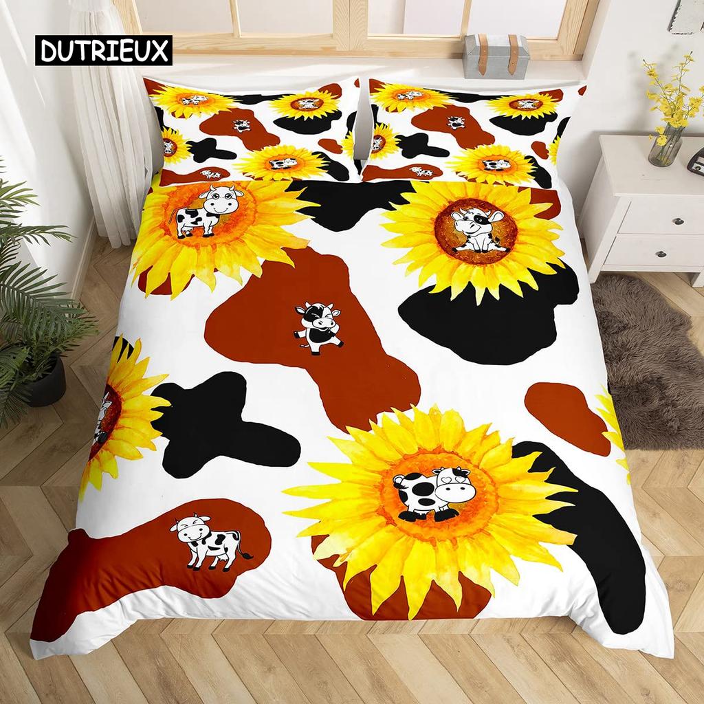 Cow Duvet Cover Set King Microfiber Milk Cow as well as Yellow Sunflower Print Comforter Cover Cute Animal as well as Floral Theme Bedding Set