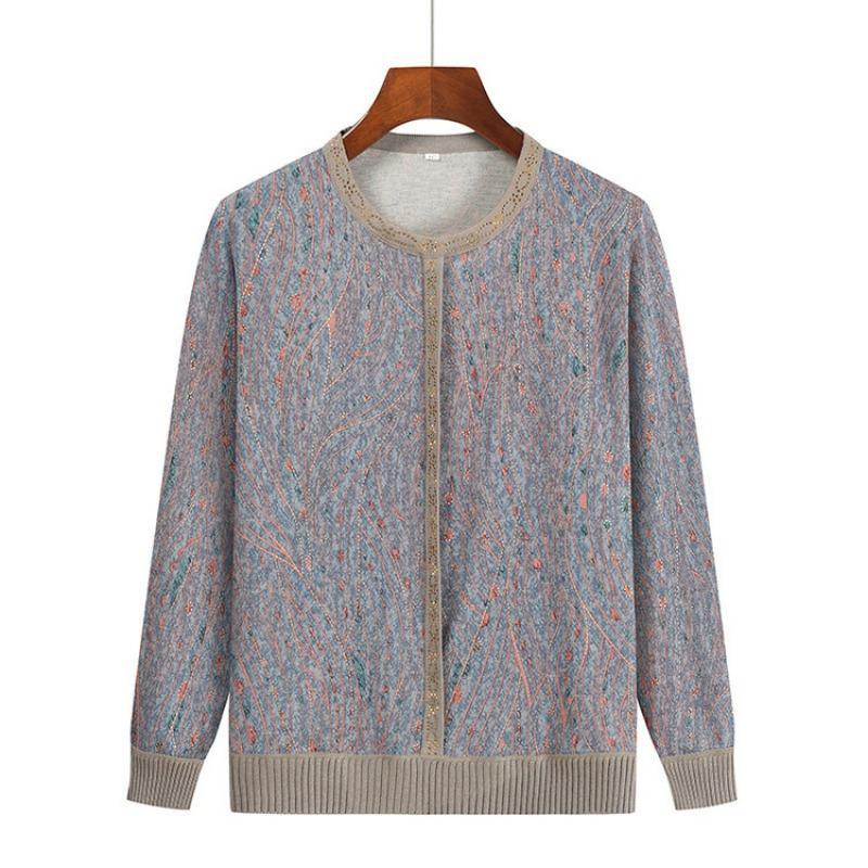 

Пожилые женщины среднего возраста весенне-осенняя тонкая кофточка с длинным рукавом для пожилой женщины маленькая рубашка новая мама весенняя базовая рубашка одежда для бабушки 4XL (recommended 150-82.5kg) синий