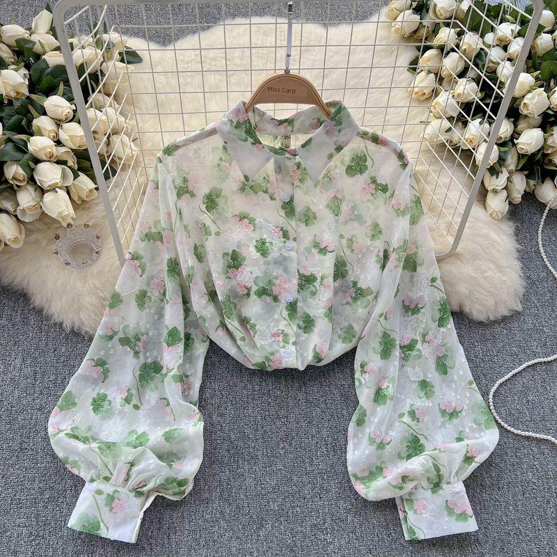 

Polo Spring and Summer Artsy Retro Long Sleeves Loose Tulle Light green One size