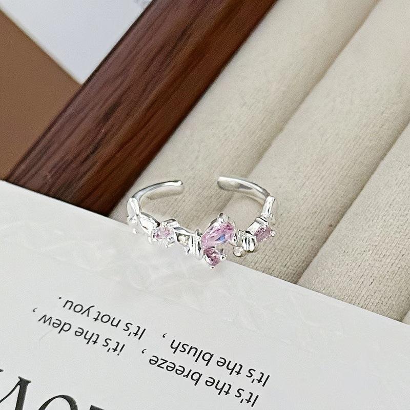 Colored Treasure Zircon Bow Row Diamond Opening Ring Niche High-End Sense Light Luxury Exquisite Personality Super Fairy Index Finger Ring Woman