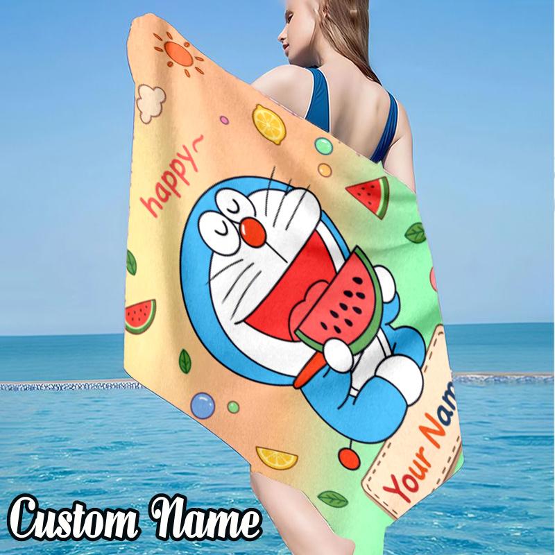 Custom Name Dora-emon Beach Towel - Soft, Ultra-Absorbent Microfiber, Lightweight, Perfect for Beach, Parties, Travel, Camping
