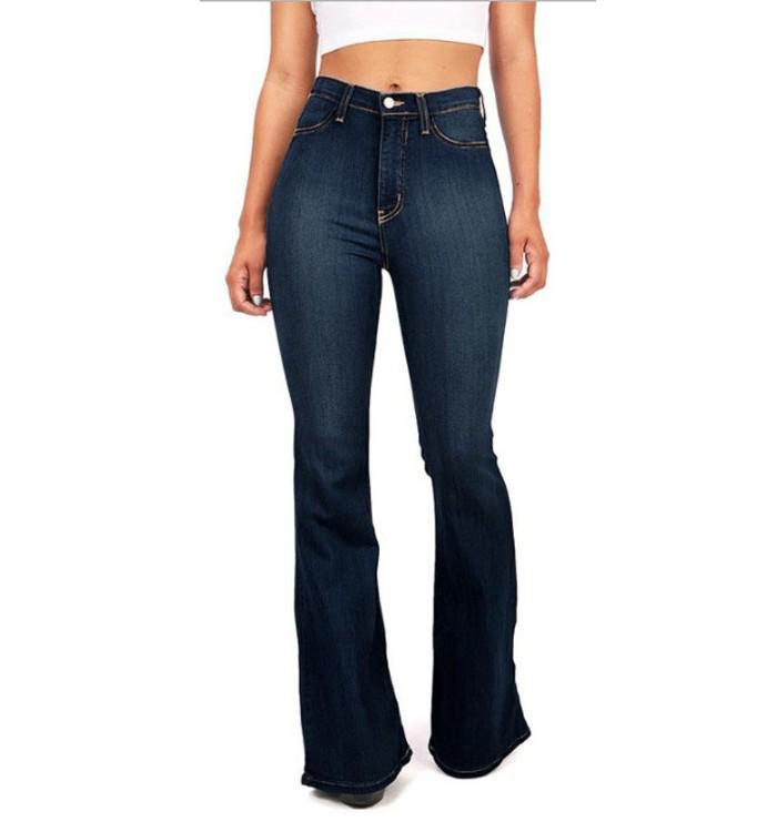 

Women s High-Waisted Micro-Flare Jeans - Spring/Autumn Slimming Wide-Leg Pants XL темно-синього кольору