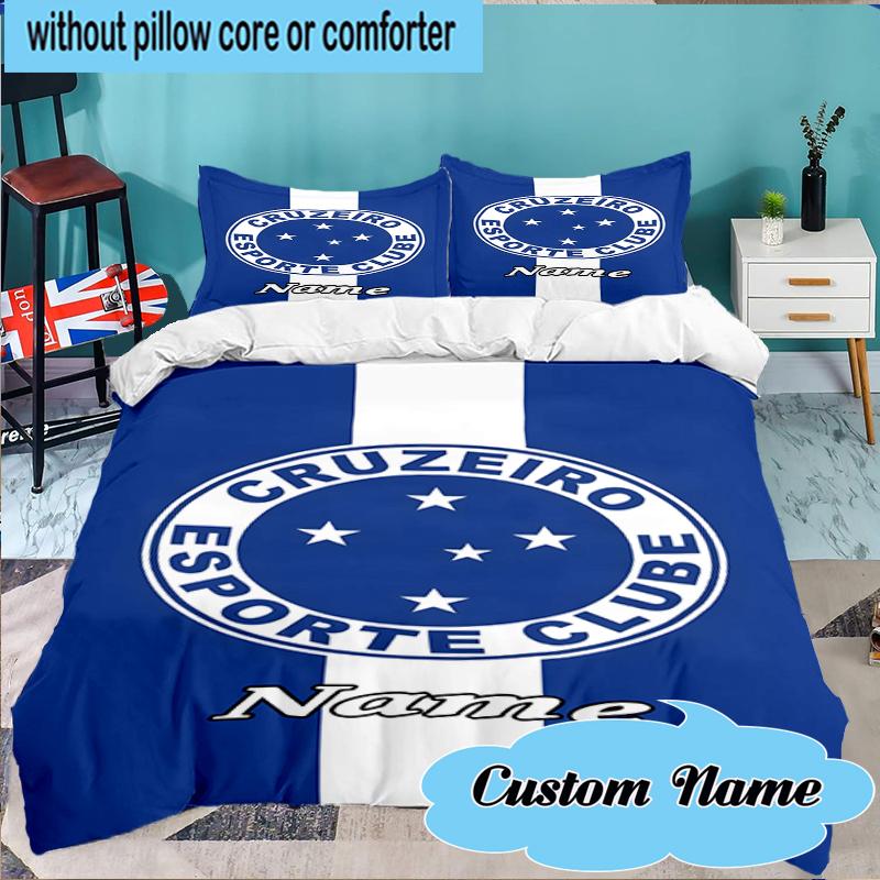 Custom Name Cruzeiro FC Crest Bedding Set 3pcs, Bedding Set Including 1pc Duvet Cover And 2pcs Pillowcases for Bedroom, Dormitory Gift