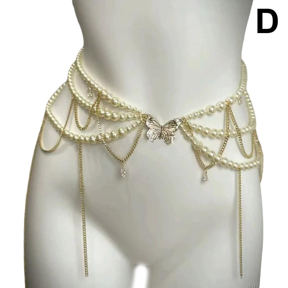 Y2K Designergürtel Schmuck Mehrschichtige Perlen-Hüftkette für Damenmode Retro Charakterspiel Körperaccessoires Partygürtel