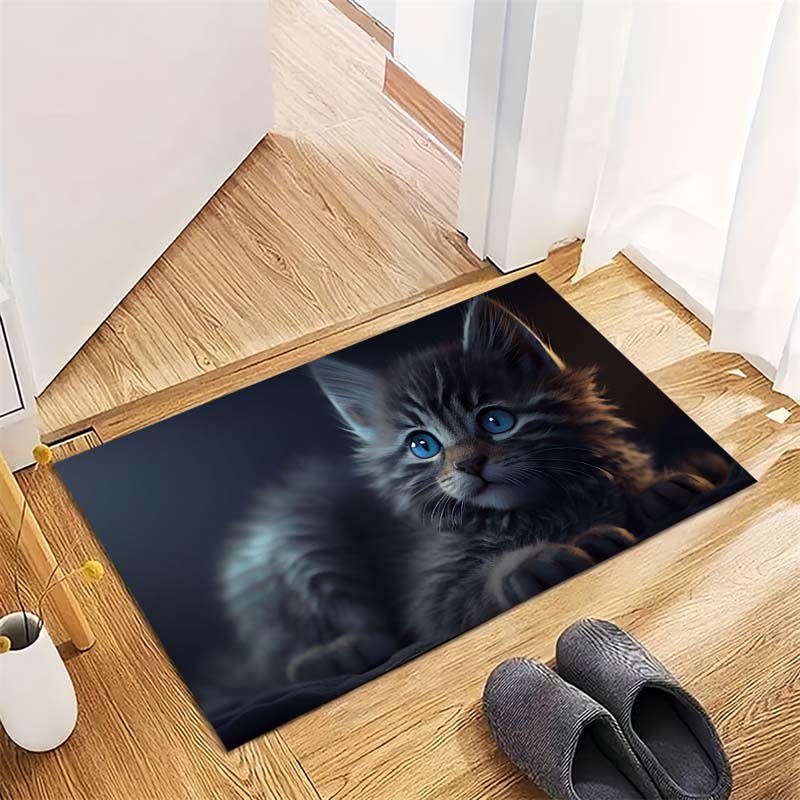 Cute White Peeking Cat Non-Slip Doormat, Kawaii Pet Print Entryway Floor Mat 40x60cm( 15x23in )