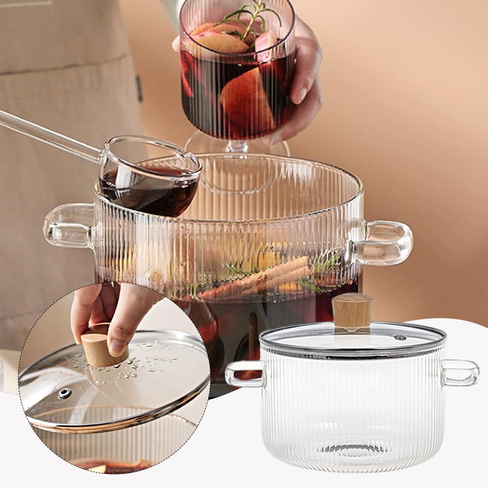 

1.6L Double Ear Striped Glass Pot Easy Cleaning Soup Heating Pot Kitchen Accessoires China Mainland