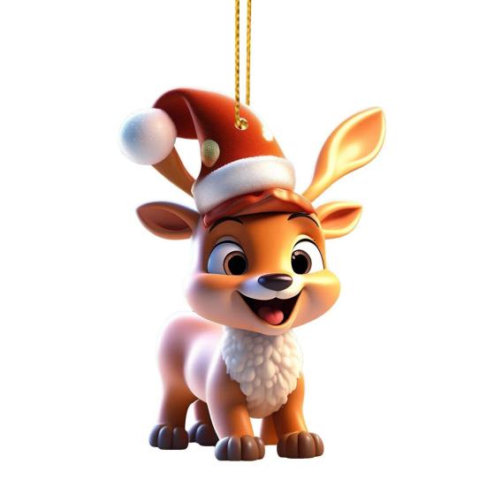 2D Flat Acrylic Elk Pendant Cartoon Deer Christmas Tree Decoration Car Rearview Mirror Hanging Charm for Auto Interior Accessories Xmas Tree Decor