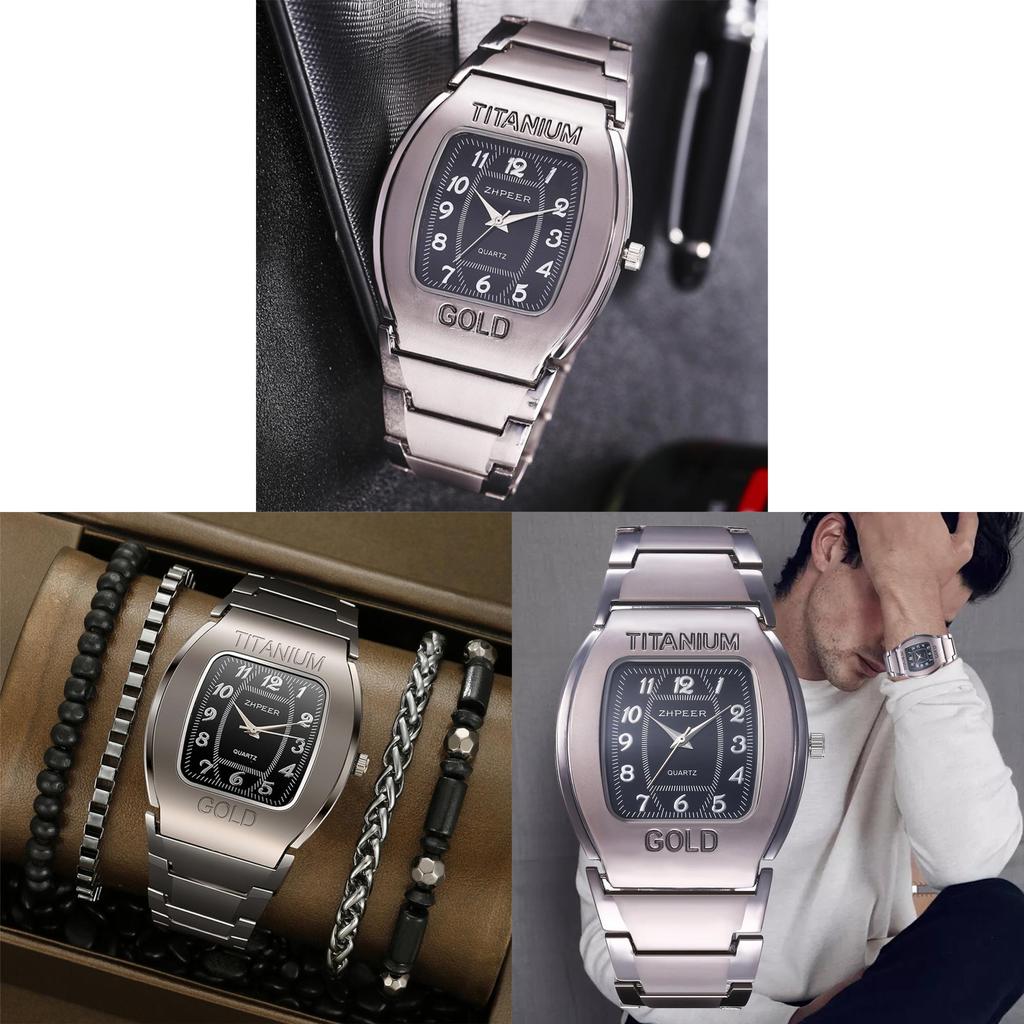 Fashion Mens Barrel Shape Quartz Watch With Alloy Band For Casual Business Wear
