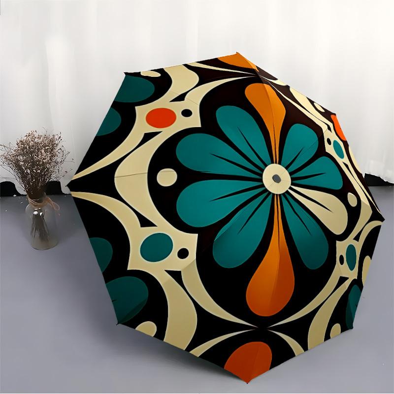 1pc Symmetry Floral Pattern Automatic Folding Umbrella - Design, Durable Iron Frame for Travel, Outdoor, Beach Fashion Accessory a0920038
